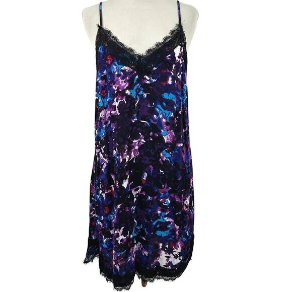 Express Dresses & Skirts - Express Lace Slip Dress Women Medium Purple Floral Satin Mini Party Y2k Cocktail